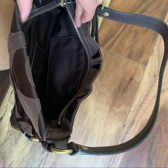 Chocolate Coach Shoulder Bag w/leather trim - Picture 2 of 6